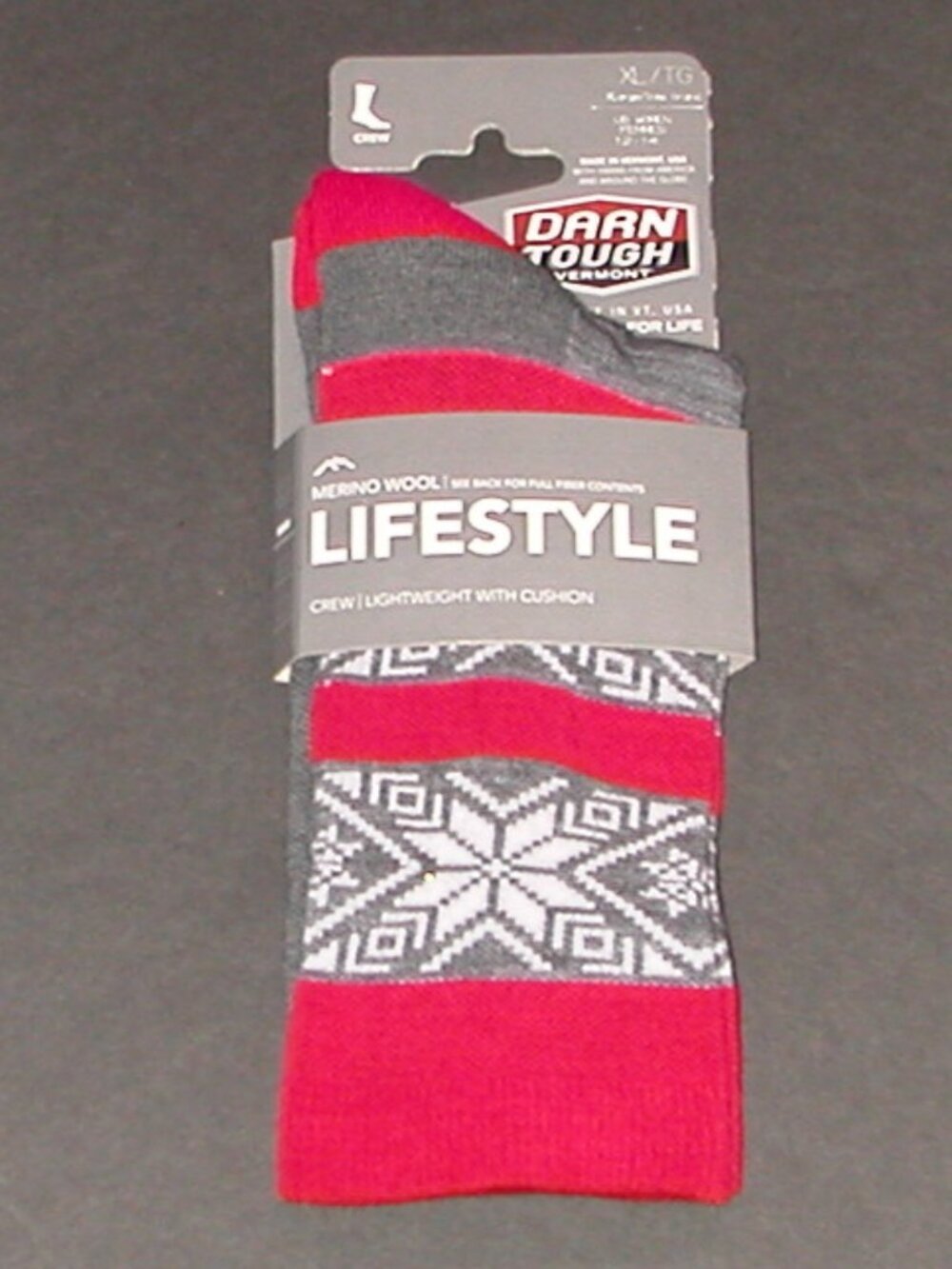 Darn Tough Elsa Crew Lightweight Lifestyle Socks NWT Women's Size XL Gray